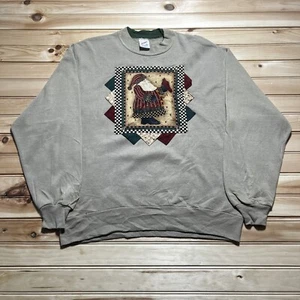 Vintage 80s 90s Jerzees Grandma Core Santa Christmas Quilt Sweatshirt Size Large - Picture 1 of 11