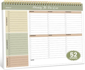 Weekly To-Do List Notepad – 52 Undated Sheets, Office Desk Planner, Forest Shade - Picture 1 of 12