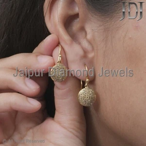 Natural Pave Diamond 925 Sterling Silver Jewelry Diamond Disc Hook Earring - Picture 1 of 11
