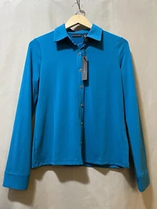 NWT TAHARI Women Cuff Long Sleeve Collar Jersey Button-Up Shirt SZ S Teal Green - Picture 1 of 12