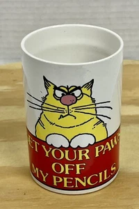 J.S.N.Y. Taiwan Cup Mug Get Your Paws Off My Pencils Holder Vintage 4” - Picture 1 of 10