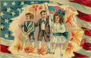 Hurrah for the Glorious Fourth Children Flag Drum Fireworks Patriotic Posted 19- - Picture 1 of 2