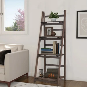 Retro 4 Tier Wooden Ladder Bookcase Folding Book Shelf Plant Stand Storage Rack - Picture 1 of 12