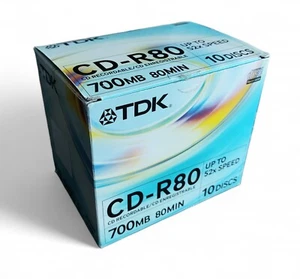 TDK CD-R80 700 Mo 80 minutes 52x Lot de 10 disques CD-R neufs sous blister - Photo 1/4