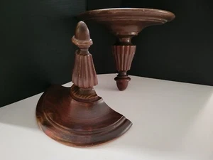 2 pcs Antique Carved Wood Pedestal Ornaments Shelf Farmhouse Architectual Detail - Picture 1 of 15