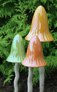 Garden Ornaments Mushrooms Ceramic Toadstools For The Garden Tinkling Outdoor - Picture 1 of 3