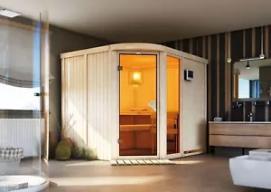 Sauna Saunakabine Innensauna Kodiak natur mit 9kW Ofen ext.Strg 68mm Karibu - Bild 1 von 14