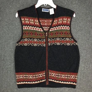 Erika & Co Vintage Fair Isle Knit V-neck Zip Up Sweater Vest Gray Red Size Large - Picture 1 of 7
