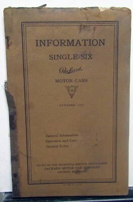Manual de información para propietarios Packard Single-Six 1922 Foto 1 de 4