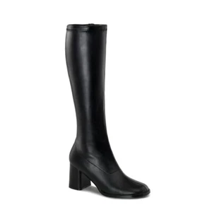Bota hasta la rodilla Funtasma Gogo-300 negra PU tacón bloque elástica EN STOCK - Imagen 1 de 1