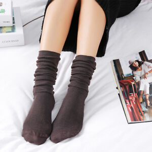 Women Girl Retro Socks Mid Tube Cotton Socks Boots Fall Long Tube Solid Hosiery