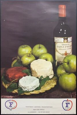 c.1960 French Wine Cheese Advertising Poster Soft Cheese Vin de Bordeaux Vintage - Image 1 of 4