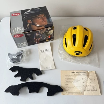 Vintage Bell V1 Pro Bicycle Helmet Yellow w/ Box Manual Pads 1980s S/M - Изображение 1 из 4