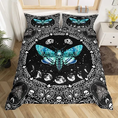 Juego de cama calavera polilla sol y luna boho edredón cubierta para niños niños niños niñas... Foto 1 de 4