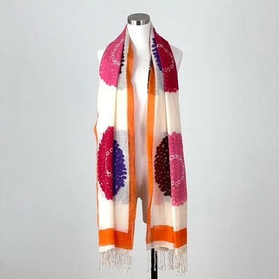 Cachecol Tory Burch colorido mistura de lã e seda boho chique - Imagem 1 de 4