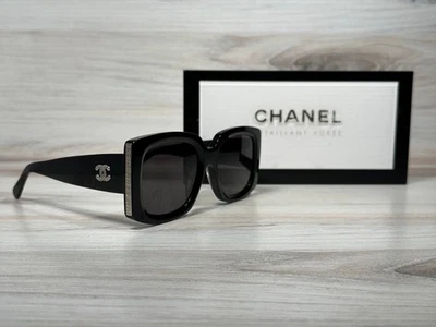 Chanel 5435 Square Black & Silver With Gray Lens Sunglasses - Ships Now! - Image 1 of 4