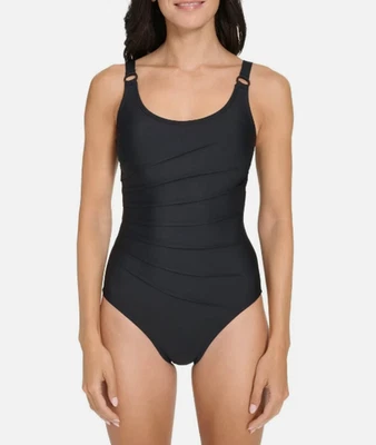 DKNY Women's Twist Cutout One Piece Swimsuit, Black, Medium - Image 1 of 2
