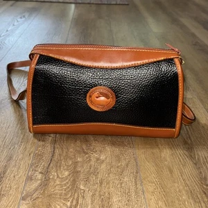 DOONEY & BOURKE Azul Marino Vintage Años 90 Y2K Clásico Cremallera Bolso de Hombro Cartera Marrón - Imagen 1 de 7