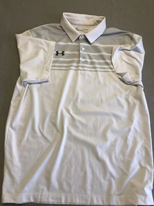 Under Armour Golf Polo Shirt Mens Extra Large Loose Fit Gray Stripe Collared - Picture 1 of 4