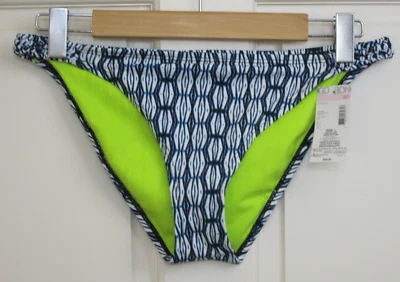 NWT Bongo Blue Geometric Bikini Bottom Women Size L Waist 31 Braided Sides 26664 - Image 1 of 4