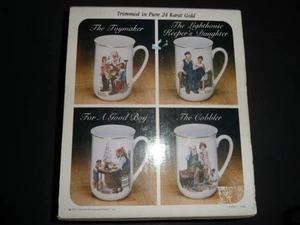 Juego de Coleccionista Norman Rockwell de Colección 4 Tazas Recortadas en Oro de 24 Quilates - Imagen 1 de 6