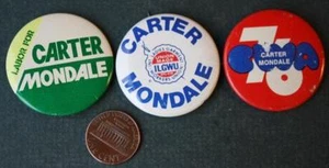 1976-80 Labor for Jimmy Carter for President 3 pin set ILGWU & CWA Trade Union-- - Picture 1 of 1
