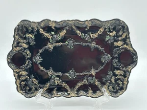 Antique Black Glass Hand Painted Ceramic Serving Tray 11”X7” #60 - Picture 1 of 9