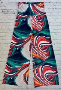 USA New JUp PLUS SIZE Womens GREEN HIGH WAIST WAVES BOHO PALAZZO PANTS 1X 2X 3X - Picture 1 of 3