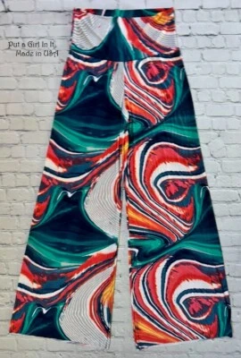 USA New JUp PLUS SIZE Womens GREEN HIGH WAIST WAVES BOHO PALAZZO PANTS 1X 2X 3X - Image 1 of 3