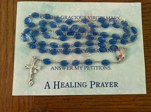 Rosary Crucifix Blue Beads ~Catholic Prayer 22.5" Necklace New - Picture 1 of 8