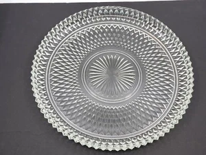 12" INDIANA GLASS  DIAMOND POINT CLEAR TORTE PLATE Serving Platter - Picture 1 of 9