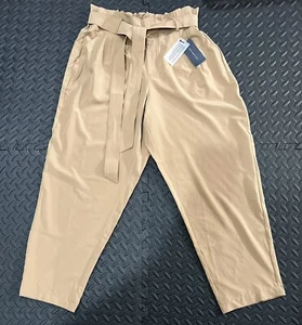 NWT Tommy Hilfiger Pants Women's Large Tan Lightweight Elastic Waist Tie Belt - Picture 1 of 4