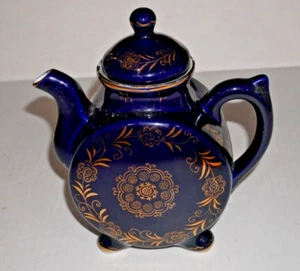 UdSSR Russland Teekanne schwarz oder kobaltblau gold Design Porzellan ungewöhnliche Form - Bild 1 von 9