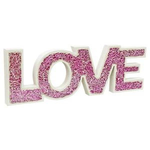 Vidrio de mosaico rosa de pie carta de amor decoración corazón AMOR madera regalo hogar - Imagen 1 de 2