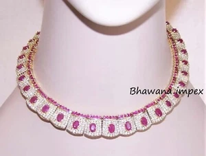 Collar de boda de diamantes naturales y rubíes joyas de plata de ley 925 - Imagen 1 de 5