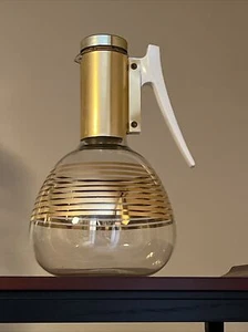 Jarra de café bombilla de vidrio colonia de colección mango blanco rayas doradas resistente al calor LEER - Imagen 1 de 17