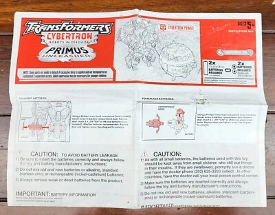 Transformers Cybertron Primus Instruction Sheet Hasbro 2006 - Image 1 of 4