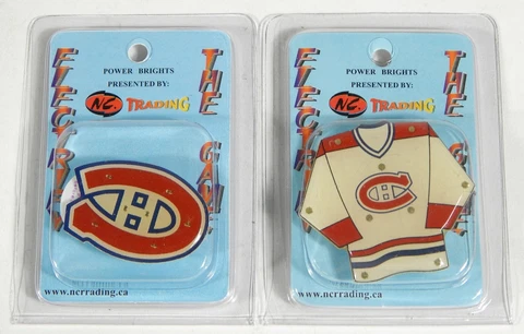 2-Pack of Montreal Canadiens Flashing LED Light-Up Logo & Jersey Magnet Pins NIP Cover