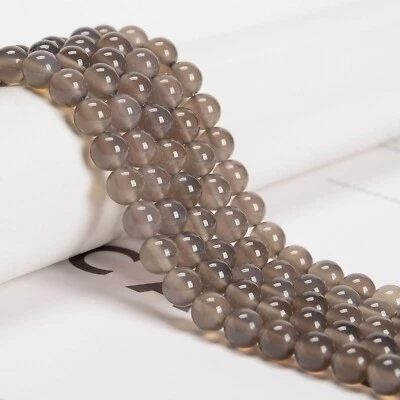 Cuentas sueltas espaciadoras redondas de piedra de ágata gris natural al por mayor de 15" de 50 hebras 8 mm hágalo usted mismo Foto 1 de 4