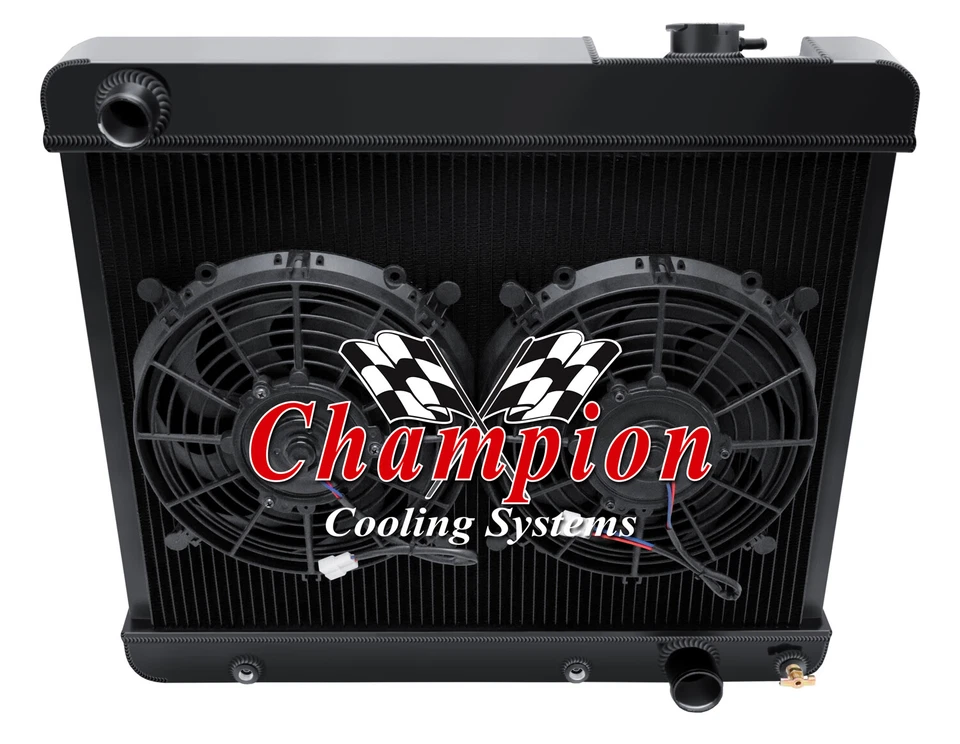 KR Champion 3 Row Black Finish Radiator W/ 2 10" Fans for 1966 GMC K1000 Pickup - Image 1 of 4