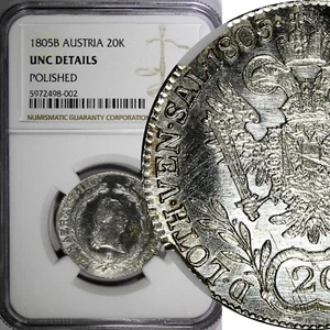 Austria Franz II Silver 1805 B 20 Kreuzer Kremnica NGC UNC DETAILS KM# 2140 (02) - Picture 1 of 4