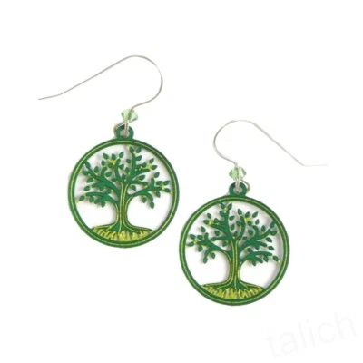 Pendientes Sienna Sky Gancho Esterlina Verde Árbol de la Vida en Disco Hechos a Mano EE. UU. 1756 Foto 1 de 4