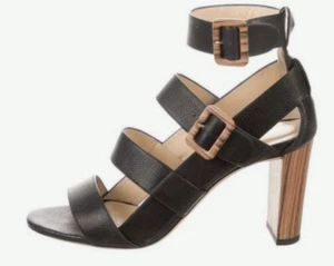 JIMMY CHOO AUTH $999 Women's Black Leather Maya Sandals Size 36 - Picture 1 of 9