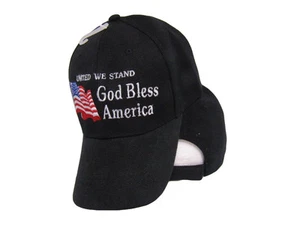 American USA United We Stand God Bless America Embroidered Black Cap Hat C1018 - Picture 1 of 5