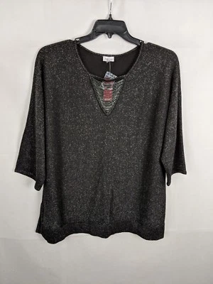Avenue Women's Plus Black/Silver Metallic Shimmer Pullover Sweater Size 18/20 - Image 1 of 4