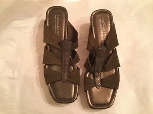 Donald J Pliner Brown Stretch Wedge/Plaltform Slip On Sandals Sz 10 - EXCEL - Picture 1 of 6