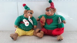 Vintage Russ Berrie & Co Christmas Winter Figurines Sitting Bears Pre-owned - Picture 1 of 9