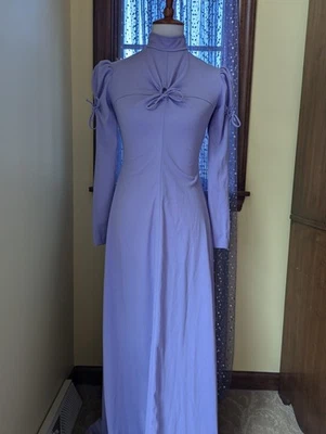 Vintage Anos 70 Mikey Jr. Vestido maxi California roxo lavanda buraco na fechadura poli tamanho XS - Imagem 1 de 4