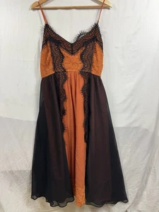 Abito donna Anthropologie Let Me Be arancione nero pizzo maxi slip taglia L boho - Foto 1 di 9