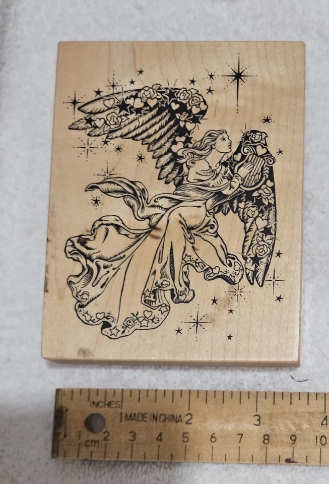 PSX K1332 1999 ángel dorado montado en madera sello de goma ángel vacaciones religioso Foto 1 de 4